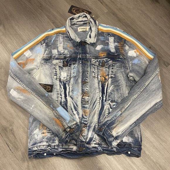 FWRD DENIM ICE BLUE/GOLD DENIM JACKET SIZE LARGE BOYS 14-16 NEW RETAIL 62 - Picture 1 of 4